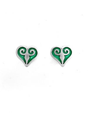 Kis szív fülbevaló (stiftes) zöld tűzzománccal