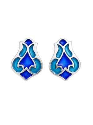 Kis tulipán fülbevaló kék tűzzománccal (stiftes)