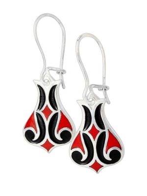 Tulipán fülbevaló tűzzománccal, piros-fekete