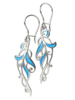 Indás fülbevaló tűzzománccal, kék