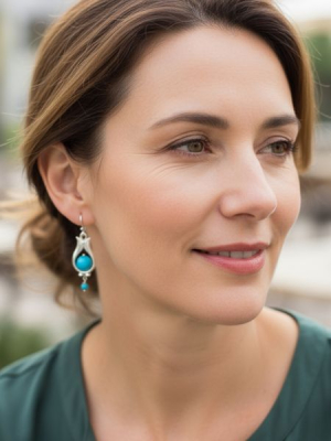 Tulipán fülbevaló ásvánnyal, türkizkék