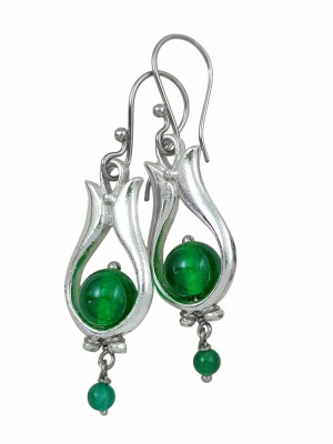 Tulipán fülbevaló ásvánnyal, zöld