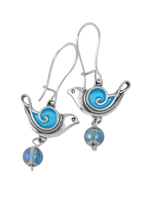 Remény madara fülbevaló tűzzománccal, kék