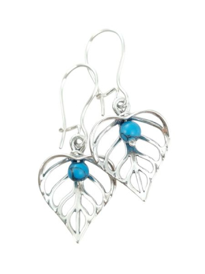 Levél fülbevaló ásvánnyal, kék