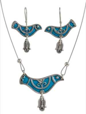 Madaras ékszerszett, ezüstözött, kék