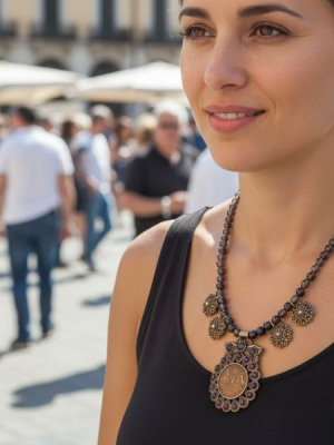 Lázsiás nyakék füstkvarc gyöngysorral