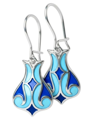 Tulipán fülbevaló tűzzománccal, kék