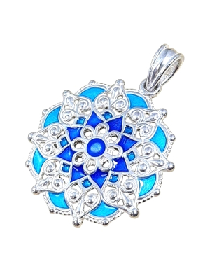 Mandala medál, kék és zöldeskék oldallal