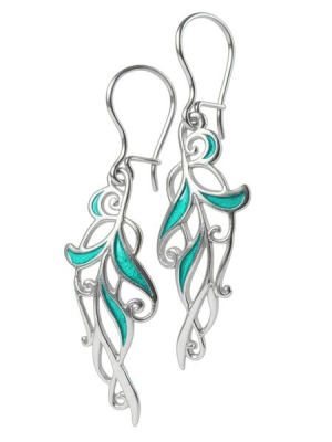 Indás fülbevaló tűzzománccal, zöld